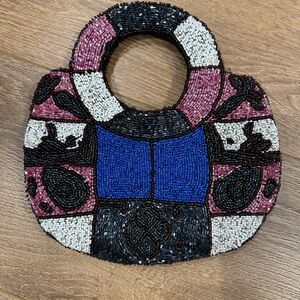 Chic Beaded Clutch in Blue, Pink, and Black